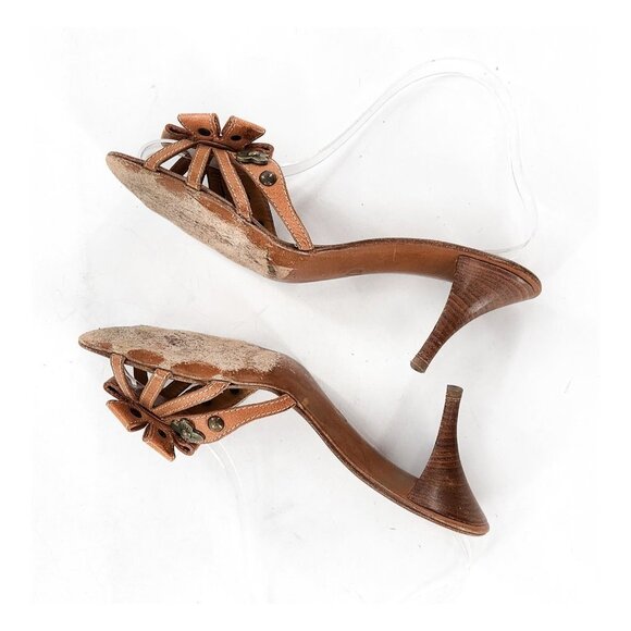 Moschino Brown Embellished peep toe kitten heel Sandals - Picture 6 of 10